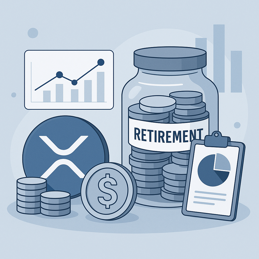 Illustration of XRP retirement fund allocation showing crypto and traditional investment balance