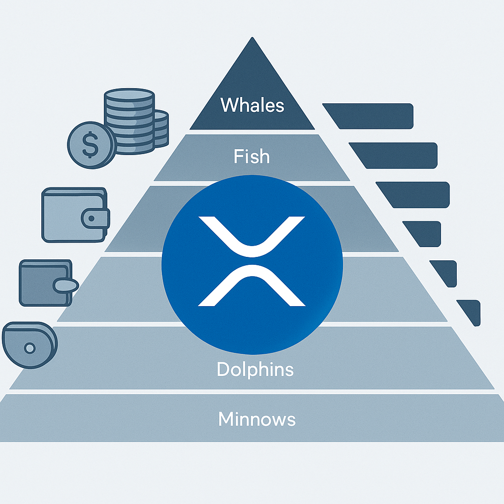 Illustration showing XRP rich list distribution by wallet tiers and top holders.